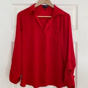 Red chiffon semi-sheer blouse size small